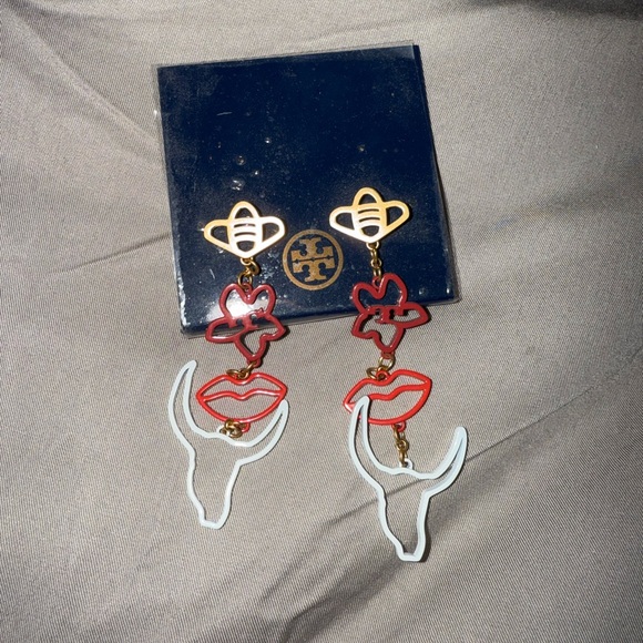 Tory Burch Red and White Statement Earrings - Picture 2 of 3